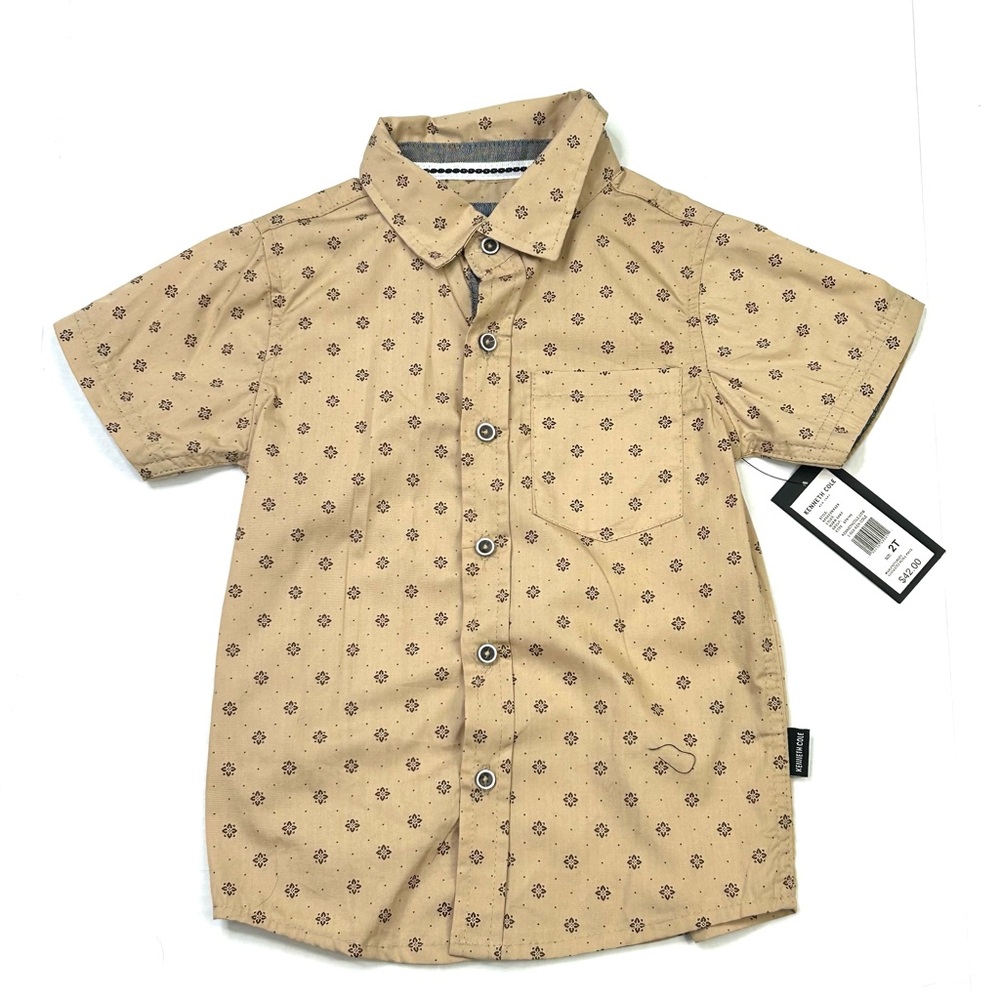 Kenneth Cole Tan Geometric Pattern Button Down Shirt 2T Toddler